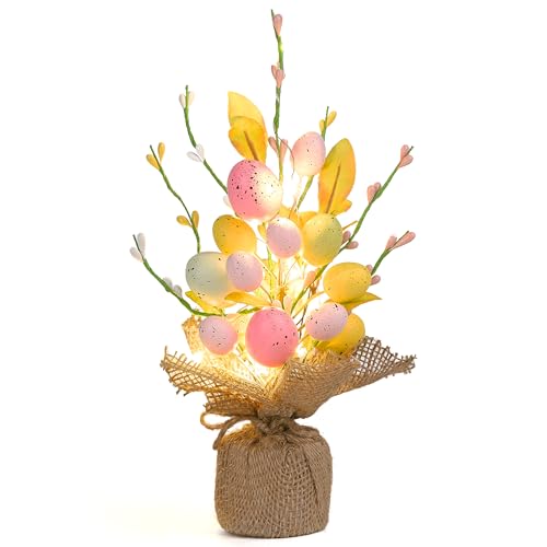 Valery Madelyn 28cm Ostereierbaum mit Licht, Bunte Eier Zweig Baum Dekorationen mit LED Lichtern und Timer Funktion, Osterdeko für Tischplatte Flur Fenster von Valery Madelyn