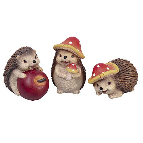 VALERY MADELYN 3er Set 7.5/10cm Kunstharz niedlichen Igeln Tierfigur Pilzkappe tragen und Apfel halten für Haus und Garten Herbstdeko Kinder Erntedank Geschenk von VALERY MADELYN