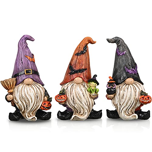 VALERY MADELYN 3er Set Halloween Deko Statuen mit Kürbis und Besen - 6,1 Zoll Harz Ornamente Halloween Figuren für Halloween Party, Wagon Mini Garten von VALERY MADELYN