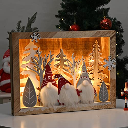 VALERY MADELYN Holz LED Weihnachtsdeko Weihnachtstischdeko Beleuchteter Holztisch Fensterdeko, Weihnachtsbeleuchtung mit Winterlandschaft Weihnachtsmann, 37x28x6cm von VALERY MADELYN