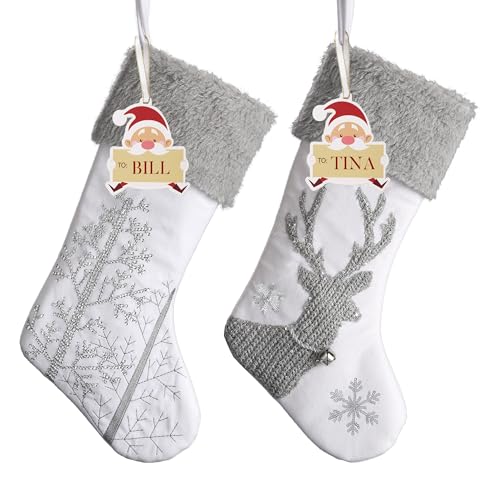 VALERY MADELYN Nikolausstiefel 46cm 2er Set Nikolausstrumpf aus Textil Stoff Weihnachtsdeko Weihnachtsstrumpf Große Weihnachtsstrümpfe zum Befüllen und Aufhängen für Kamin Weihnachtsschmuck von Valery Madelyn