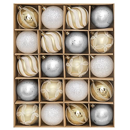 Valery Madelyn Weihnachtskugeln 20 Stücke 6cm Kunststoff Christbaumkugeln Weihnachtsdeko mit Aufhänger Baumschmuck für Weihnachtsdekoration Gold Weiß Elegant Thema von Valery Madelyn