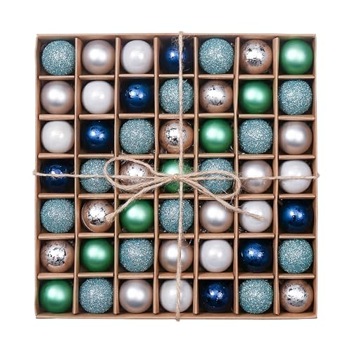 VALERY MADELYN Weihnachtskugeln 49 Stücke 3CM Kunststoff Christbaumkugeln Weihnachtsdeko mit Aufhänger Glänzend Glitzernd Matt Baumschmuck Der Nordstern Thema Blau Grün Silber von Valery Madelyn