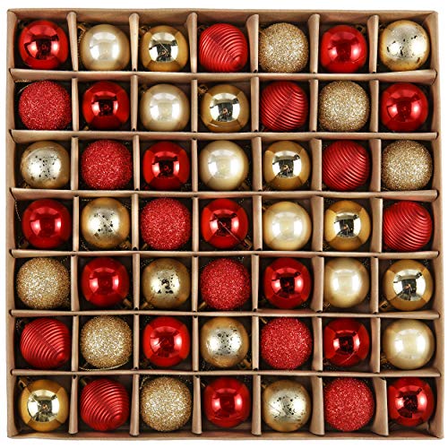 Valery Madelyn Weihnachtskugeln,49 stück Christbaumkugeln Weihnachtskugel mit Geschenkpaket, Weihnachtsbaumschmuck Christbaumschmuck mit Aufhänger,deko Weihnachten,Thema Rot Gold von Valery Madelyn