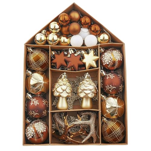 VALERY MADELYN Weihnachtskugeln 70 Stücke Kunststoff Weihnachtskugel Geschenkpaket Christbaumkugeln Weihnachtsdeko mit Aufhänger Weihnachtsbaumschmuck für Weihnachten Dekoration Wald Thema von VALERY MADELYN