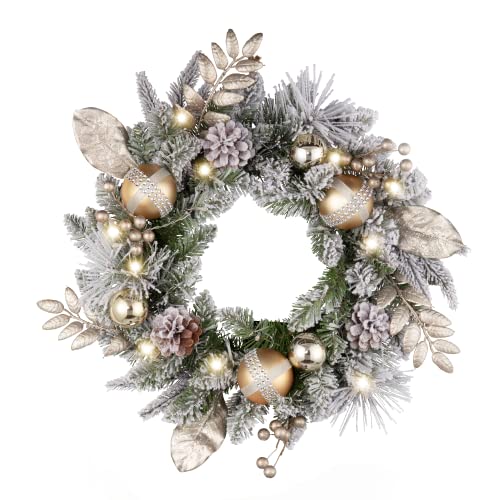 Valery Madelyn 18 Zoll Weihnachtskranz türkranz Weihnachten, haustür weihnachtskranz Weiß Silber weihnachtstürkranz mit Beleuchtung 20 Led Lichtern und Schleife für die Weihnachtsdeko von Valery Madelyn