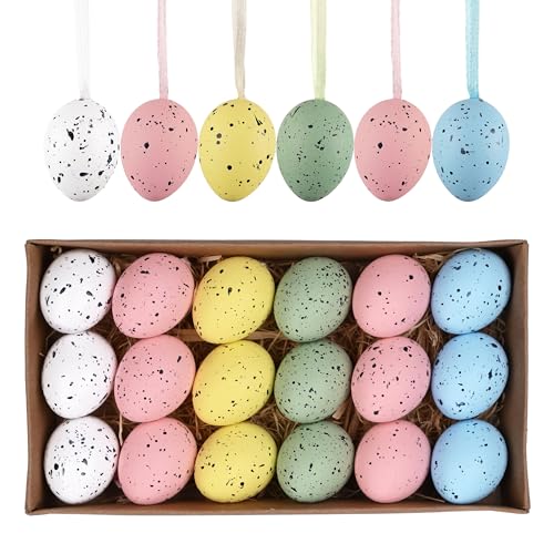 Valery Madelyn 18er Ostereier zum Aufhängen für Osterdeko,4cm Bunte künstliche Mini Ostereier für Ostern Deko,Rosa Blau Ornament für Osterkörbchen Frühlingsdeko,Ostern Geschenke Kinder von VALERY MADELYN