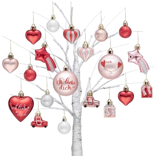 Valery Madelyn 35pcs Valentinstag deko Herz Kugeln,Heiratsantrag Hochzeitsdeko,Romantisch Deko Rot Rosa Silber Set, Frühlingsdeko Hängedeko,3-6cm von Valery Madelyn