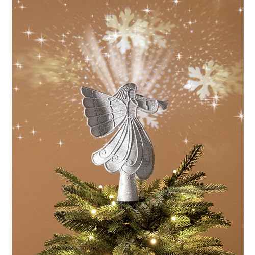 VALERY MADELYN Christbaumspitze, 26cm Silber Engel Weihnachtsbaumspitze mit ABS-Kunststoff,dynamische Schneesturmprojektion, Batteriefach,deko Weihnachten,Thema Silber (Batterien Nicht enthalten) von VALERY MADELYN