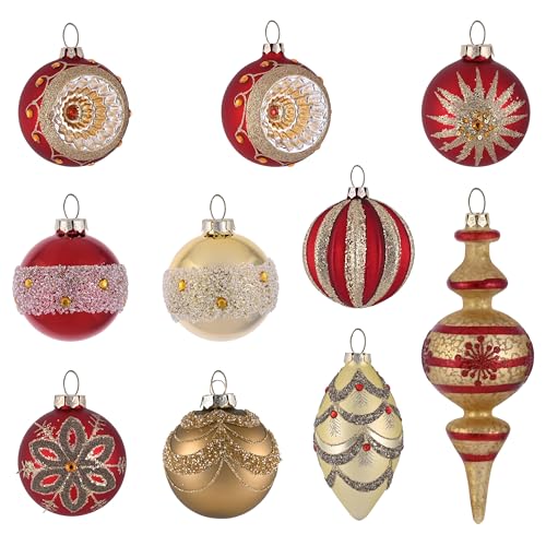 Valery Madelyn Glas-Weihnachtsschmuck-Set, 10 Karat rot und Gold, hängende Ornamente für Weihnachtsbäume, Quecksilber, luxuriöse Weihnachtsdekorationen, Kugel-Ornamente, Großpackung für von Valery Madelyn