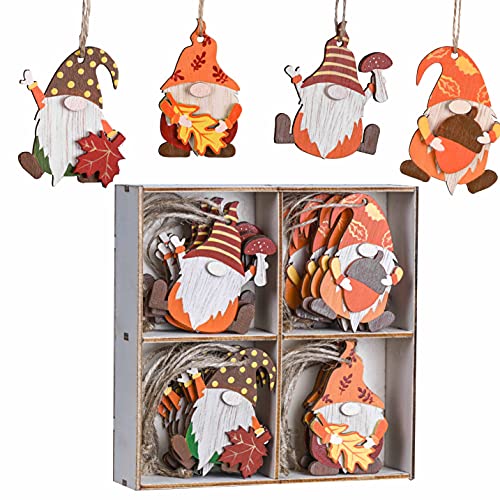 Valery Madelyn 24er Holz Deko Hänger Herbst Dekoration, 4.5-5.5cm Zwerg Wichtel Ahornblatt Pilz Fensterhänger mit Schnur zum Aufhängen fur Herbstdeko Erntedankfest Halloween von Valery Madelyn