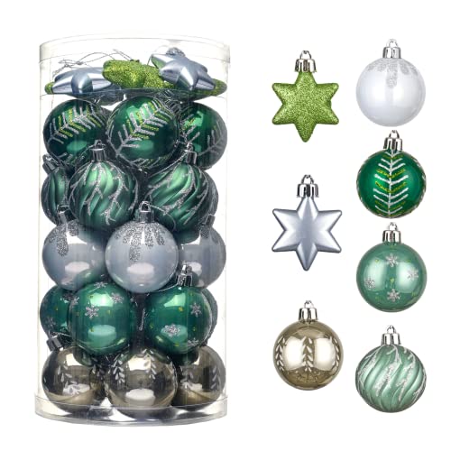 Valery Madelyn Unzerbrechliche Weihnachtskugeln aus Kunststoff, Oasis Green White Weihnachtskugeln für Weihnachtsbaumschmuck, Weihnachtsschmuck PVC-Verpackung 35 Stück 5 cm von VALERY MADELYN