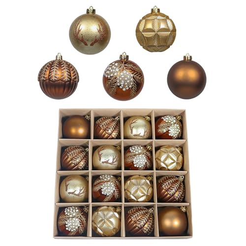 Valery Madelyn Weihnachtsbaumschmuck, 16 Karat Bronze, Kupfer und Gold, bruchsichere Weihnachtskugeln, Dekorationsset, 8,9 cm, Waldbraun, hängende Baumornament, Großpackung für Weihnachten, Urlaub, von VALERY MADELYN