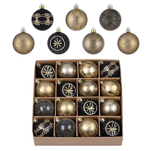 Valery Madelyn Weihnachtsbaumschmuck, 16 Karat schwarz und gold, bruchsichere Weihnachtskugeln, Dekorationsset, 5,9 cm, luxuriöser Baumschmuck zum Aufhängen, Großpackung für Weihnachten, Urlaub, von VALERY MADELYN