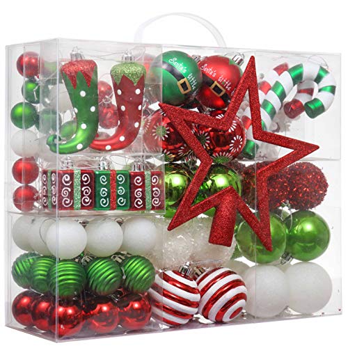 Valery Madelyn Weihnachtskugel-Ornament-Set, Elfe, rot, grün, weiß, bruchsicher, verschiedene Ornamente, Großpackung, skurrile hängende Ornamente für Weihnachtsbäume, Urlaub, Party, Dekoration, 100 von Valery Madelyn
