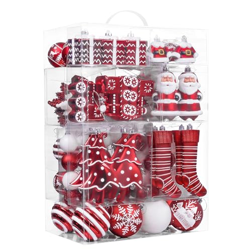 Valery Madelyn Weihnachtsbaumschmuck-Set, 155 ct rot und weiß, bruchsicher, Weihnachtsbaumschmuck, Bulk, traditionelle hängende Kugel-Ornamente für Weihnachtsbäume, Urlaub, Party-Dekoration von Valery Madelyn