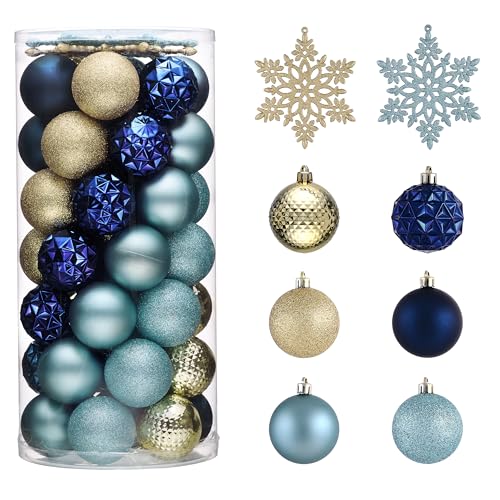 Valery Madelyn Weihnachtsbaumschmuck-Set, 50 Stück, Blau und Gold, bruchsicher, Weihnachtskugel, Ornamente, 5,9 cm, hängende Ornamente für Weihnachten, Valentinstag, St. Patrick's Day, Karneval, von VALERY MADELYN