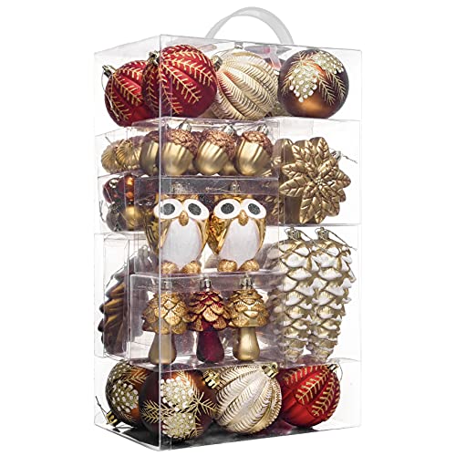 Valery Madelyn Weihnachtsbaumschmuck-Set, 80 Karat rot und braun, bruchsicher, Weihnachtsbaumschmuck, Großpackung, Wald, hängende Kugel, Ornamente für Weihnachtsbäume, Urlaubsdekoration von VALERY MADELYN