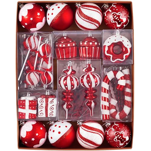 Valery Madelyn Weihnachtsbaumschmuck-Set, 80 ct Zuckerstange, rot und weiß, bruchsicher, Weihnachtsbaumschmuck, Bulk, dekorative hängende Kugel, Ornamente für Weihnachtsbäume, Urlaub, Party-Dekoration von VALERY MADELYN