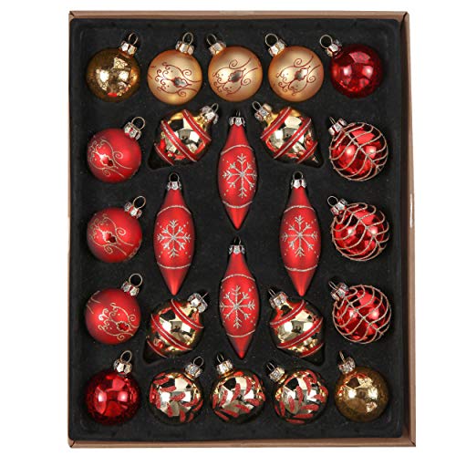 Valery Madelyn Weihnachtskugeln,24stück weihnachtskugeln glas Weihnachtskugel mit Geschenkpaket, Weihnachtsbaumschmuck Christbaumschmuck mit Aufhänger,deko Weihnachten ,Thema Rot Gold von VALERY MADELYN