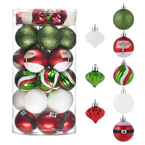 Valery Madelyn Weihnachtskugeln, 35 stück 5cm Christbaumkugeln Weihnachtskugel mit Geschenkpaket, Weihnachtsbaumschmuck Christbaumschmuck mit Aufhänger,deko Weihnachten,Thema Rot Grün Weiß von VALERY MADELYN