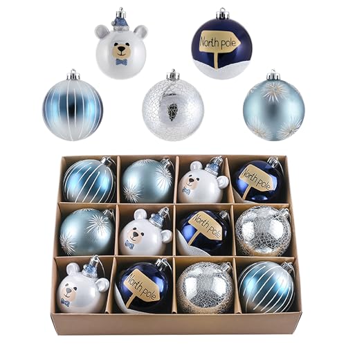 Valery Madelyn Weihnachtskugeln,12stück 8cm Christbaumkugeln Weihnachtskugel mit Geschenkpaket, Weihnachtsbaumschmuck Christbaumschmuck mit Aufhänger,deko Weihnachten,Thema Silber Blau von VALERY MADELYN