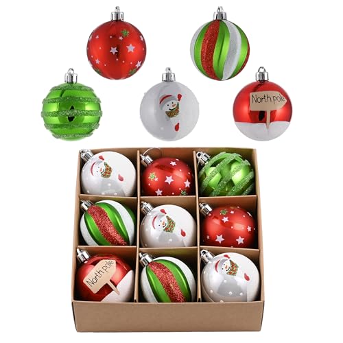 Valery Madelyn Weihnachtskugeln,9 stück 6cm Christbaumkugeln Weihnachtskugel mit Geschenkpaket, Weihnachtsbaumschmuck Christbaumschmuck mit Aufhänger,deko Weihnachten,Thema Rot Grün Weiß von VALERY MADELYN