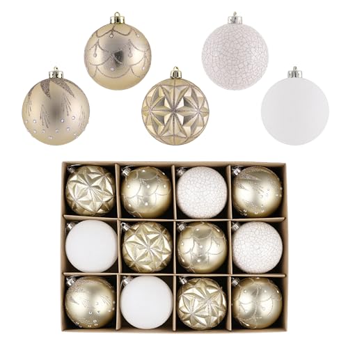 Valery Madelyn Weihnachtskugeln 12 Stück 8cm Bruchsichere Christbaumkugeln Kunststoff Weihnachtskugel Geschenkpaket Weihnachtsdeko mit Aufhänger elegante Weißgold Weihnachtsbaumschmuck von VALERY MADELYN