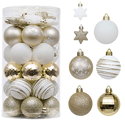 Valery Madelyn Weihnachtskugeln 35tlg. 5cm Plastik Christbaumkugeln Set, Weihnachtsbaumschmuck Dekoration Christbaumschmuck für Haus Dekoration Elegant Thema Weiß Gold von VALERY MADELYN