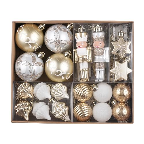 Valery Madelyn Weihnachtskugeln 50 teiliges Set Christbaumkugeln Bruchsichere Kunststoff Weihnachtskugel Weihnachtsdeko mit Aufhänger Geschenkpaket elegante Weißgold Weihnachtsbaumschmuck von Valery Madelyn
