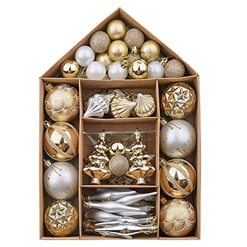 VALERY MADELYN Weihnachtskugeln 70 Stücke Christbaumkugeln Set Weihnachtsbaumschmuck für Weihnachtsbaum Dekoration Weihnachtsdeko Partydeko Hausdeko Elegant Thema von VALERY MADELYN