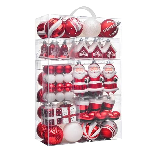Valery Madelyn Weihnachtsschmuck-Set, 120 Karat rot und weiß, bruchsicher, Weihnachtsbaumschmuck-Set, traditionelle rote und Silberne dekorative hängende Kugel-Ornamente, Großpackung für Weihnachten, von Valery Madelyn