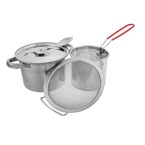 VALICLUD 1 Set Edelstahl-fritteuchsen-kit Mit Frittingkorb Und Deckel Mit Doppelganden Frittiertopf Fritteuchsen-topf Mit Filternetz Mehrzweckkochtopf von VALICLUD