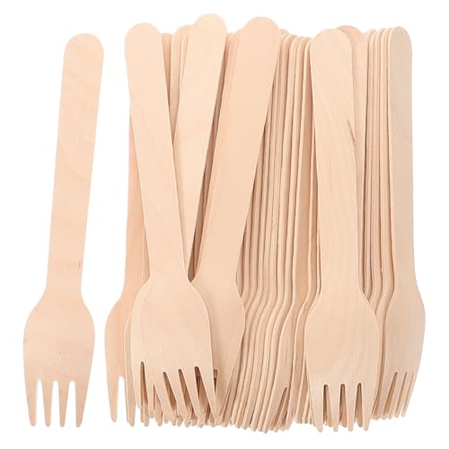 VALICLUD 100 Stück Gabelgeschirr aus Holz Holzbesteck Fruchtgabel Vorspeisengabeln Dessertgabeln Holzgabeln zum Essen Abendessen Gabeln Bambusgabeln Beige von VALICLUD