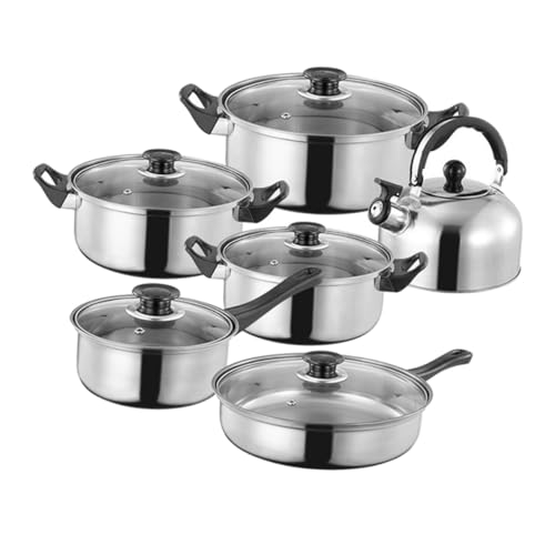 VALICLUD 12 Stück Teiliges Edelstahl kochgeschirr set mit Antihaftbeschichtung Inklusive Milchtopf Suppentopf Bratpfanne und Wasserkocher Induktionsgeeignet für Gas Elektroherde von VALICLUD