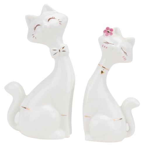 VALICLUD 2 STÜCK Keramik Katzenfigur Weiß Elegante Handgefertigte Deko für Wohnzimmer und Tv Schrank Stilvolles Geschenk für Katzenliebhaber Dekoratives Kunsthandwerk für Haushalt und Büro von VALICLUD