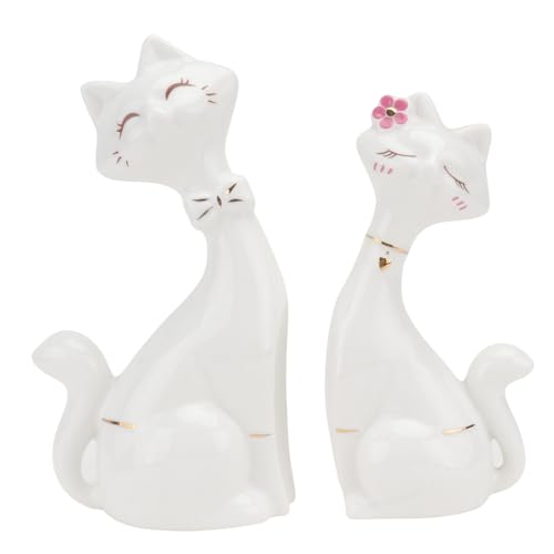 VALICLUD 2 STÜCK Stilvolle Keramik Katzen Deko Weiß Leichte Filigrane Kunsthandwerk Figuren für Wohnzimmer Tv Schrank Kreative Katzenfigur Wohnaccessoire Geschenk für Katzenliebhaber von VALICLUD