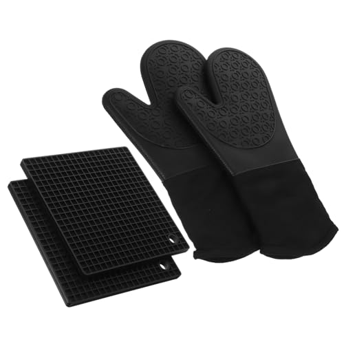 VALICLUD 2 Sätze Hitzebeständige Silikon Ofenhandschuhe Teiliges Set mit Rutschfesten Backofen Mitten und Isolierenden Matten Hitzeschutz für Grill Backofen Mikrowelle Küchenset für von VALICLUD