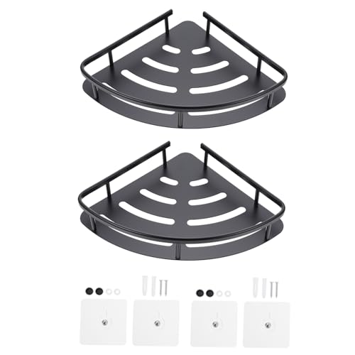 VALICLUD 2 Stück Aluminium Eckregal Wasserdichtes Badezimmer Wandregal mit Großer Kapazität Platzsparender Organizer für Toiletten Küchen Hotels Selbstklebend ohne Bohren Rostfrei von VALICLUD