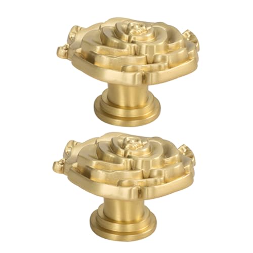 VALICLUD 2 Stück Französische Messing Rosengriffknöpfe Robuste Schrankgriffe für Küchenschränke Kleiderschränke und Vintage Goldfarbene Möbelknöpfe mit Filigranem Blumendesign von VALICLUD