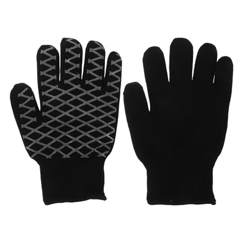 VALICLUD 2 Stück Hitzebeständige Grillhandschuhe mit Silikon noppen rutschfest Extra und Isolierend Vielseitig für Küche BBQ und Haarstyling Graue Streifen Lang von VALICLUD