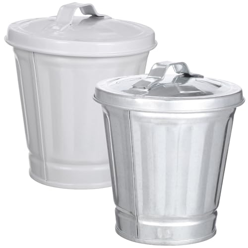 VALICLUD 2 Stück Kleiner Desktop Mülleimer Teilig aus Galvanisiertem Metall mit Deckel Kompakter Tischabfalleimer für Büro und Zuhause Robust Leicht zu Reinigen Dekorativ und Praktisch für von VALICLUD