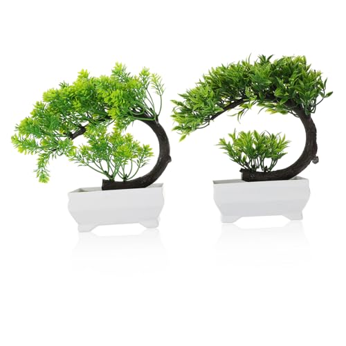 VALICLUD 2 Stück Künstliche Bonsai Pflanze Kleine Grüne Topfpflanzen Dekoration Simulierte Bäume für Wohnzimmer Büro Hotel Indoor Deko Leichte Realistische Kunstpflanzen von VALICLUD