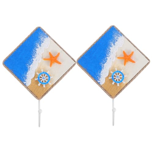 VALICLUD 2 Stück Mediterrane Wandhaken Handbemalt Küstenstil Schlüsselhalter Quadratisch Wanddekoration Strand Thema Robuste Haken für Mäntel Handtücher Ocean Design von VALICLUD