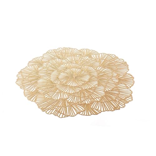 VALICLUD 2 Stück PVC Tischsets Goldfarben Hohl Geschnittene Ginkgo Hitzebeständig rutschfest Dekorative Unterlagen für Esstisch Geeignet für Restaurant Hochzeit Familienfeier von VALICLUD