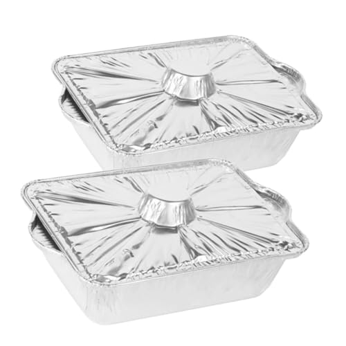 VALICLUD 2 Stück Teiliges Aluminium Folienbackblech mit Hitzebeständigem Deckel Kleiner Food Foil Pot für Grillen Backen Camping und Picknick Stapelbar und Multifunktional für Fisch von VALICLUD