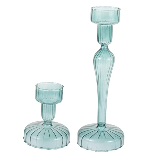 VALICLUD 2 Stück Transparenter Kerzenhalter Set mit Breiter Basis Gestreifter Dekorativer Kerzenständer für Festliche Tischdeko Wie Weihnachten Hochzeit und Valentinstag Robust und Leicht von VALICLUD