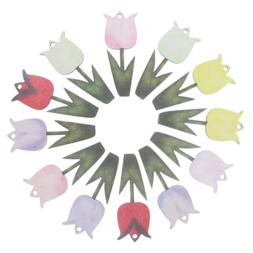 VALICLUD 24 Stück Teiliges Buntes Holzanhängerset Tulpenform Hängende Holzdekoration Frühlingsdeko DIY Holzornamente für Fenster Wand Tür Wohnraumgestaltung von VALICLUD