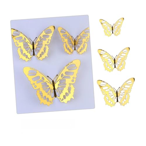 VALICLUD 24 Stück Teiliges Metalloptik Schmetterling Wandsticker Hohlraum Papier Aufkleber in Gold Dekoration für Wohnzimmer Schlafzimmer Leicht Sicher und Recycelbar Große Motive von VALICLUD
