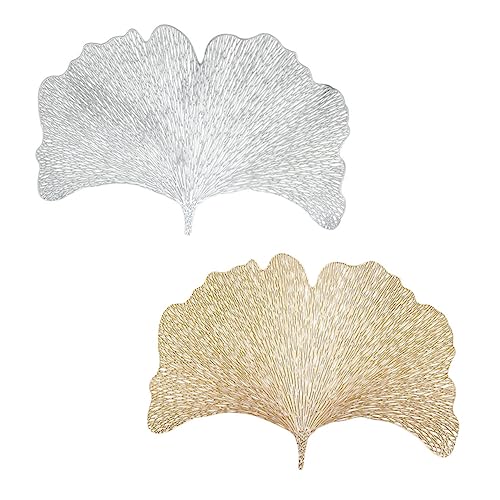 VALICLUD 2Stücke Ginkgo Tischmatte Dekorative rutschfeste PVC Platzmatte für Esstisch Design für Hochzeiten und Wohnräume Gold und Silber von VALICLUD